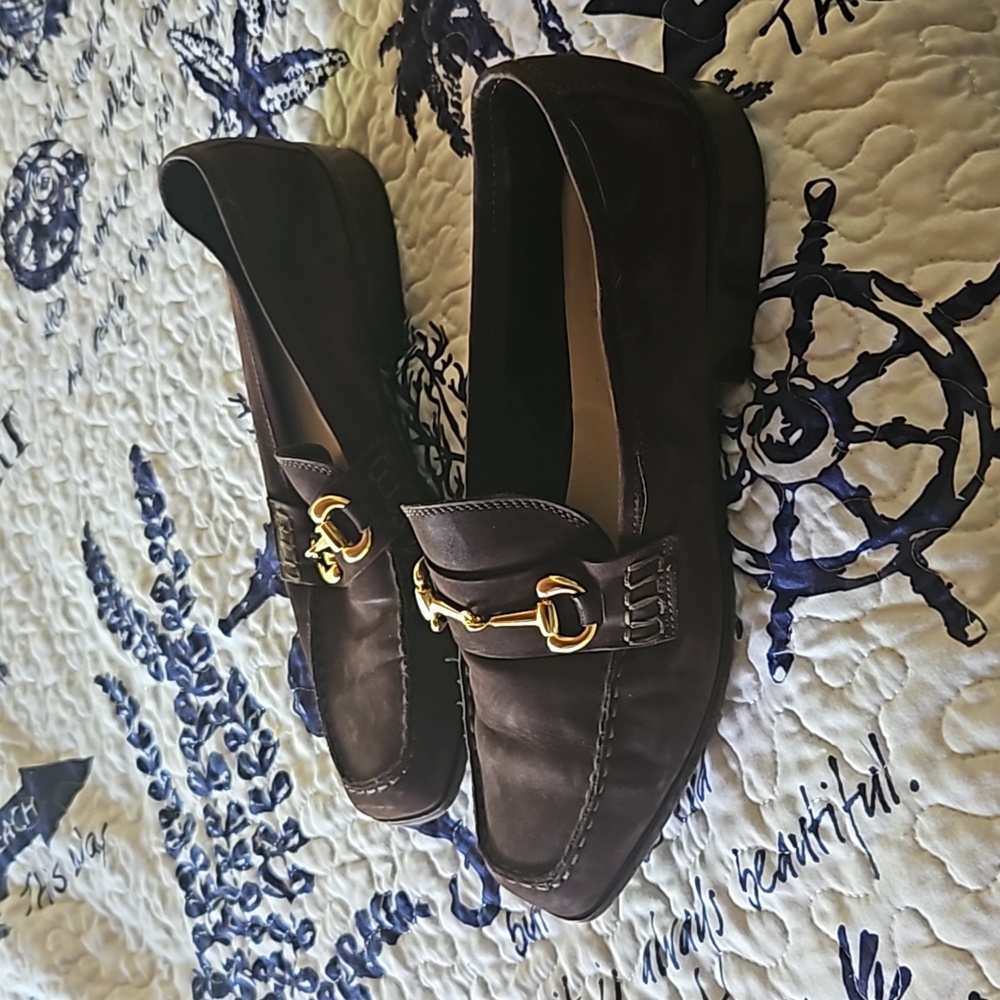 Joan and David Fallon Stone Suede Loafers Size 10